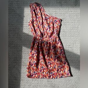 BCBGeneration Orange Glow Multi One Shoulder Mini Dress Sz XXS